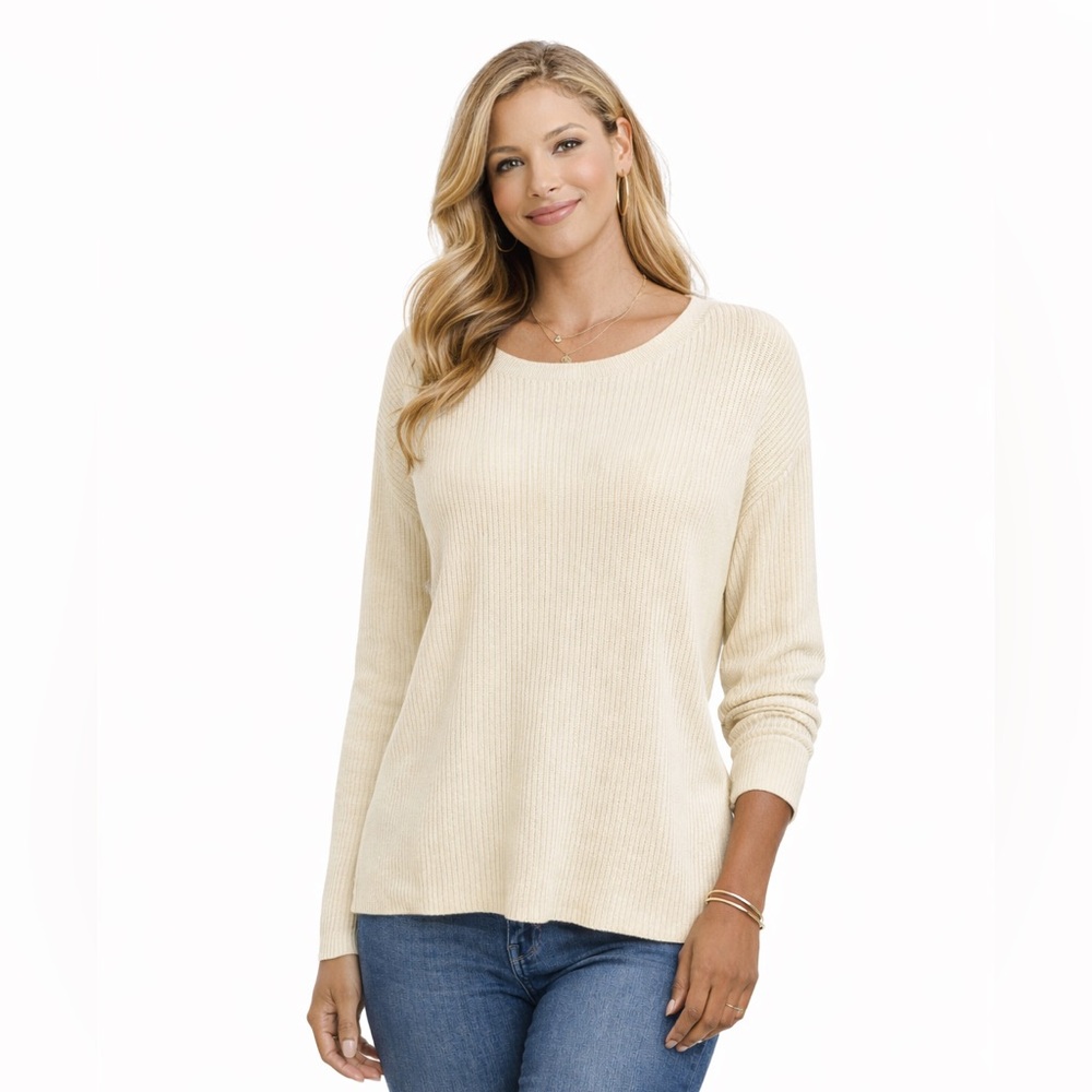 Jones Wear Essentials Cream Ribbed Knit Top XL – Rayon Nylon Blend
